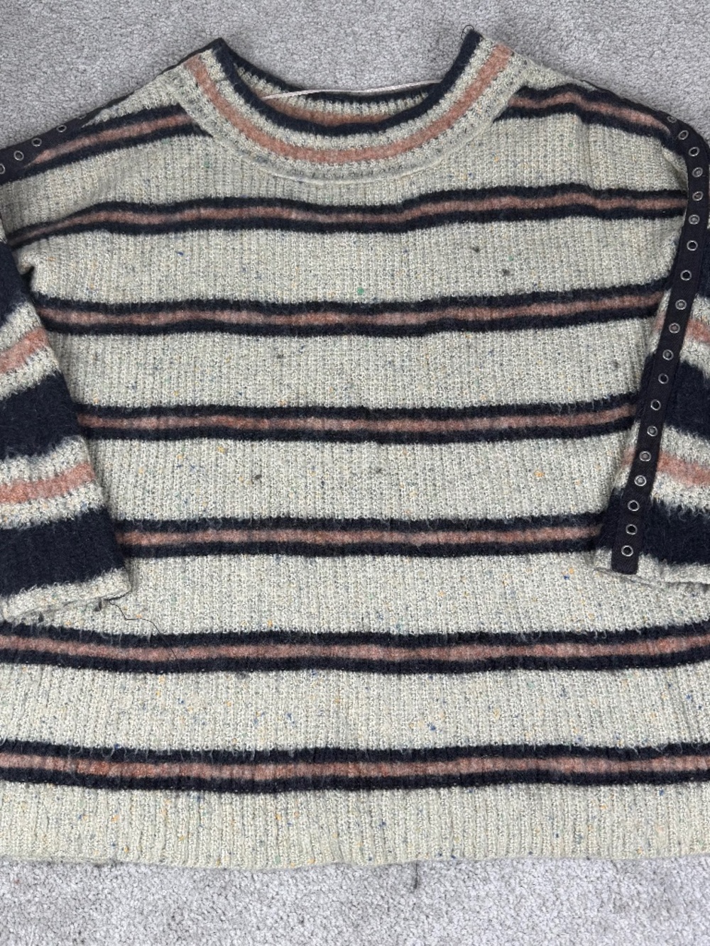 Free People Sweater Oversized Cream Black Stripe Alpaca Grommet Details Small